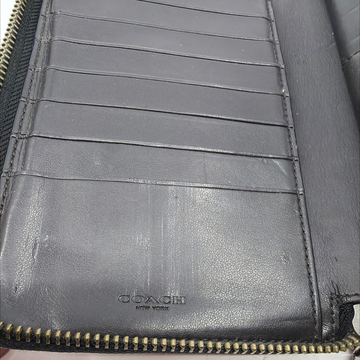 Coach Accordion Zip Brown/Black Signature Coated Canvas Wallet