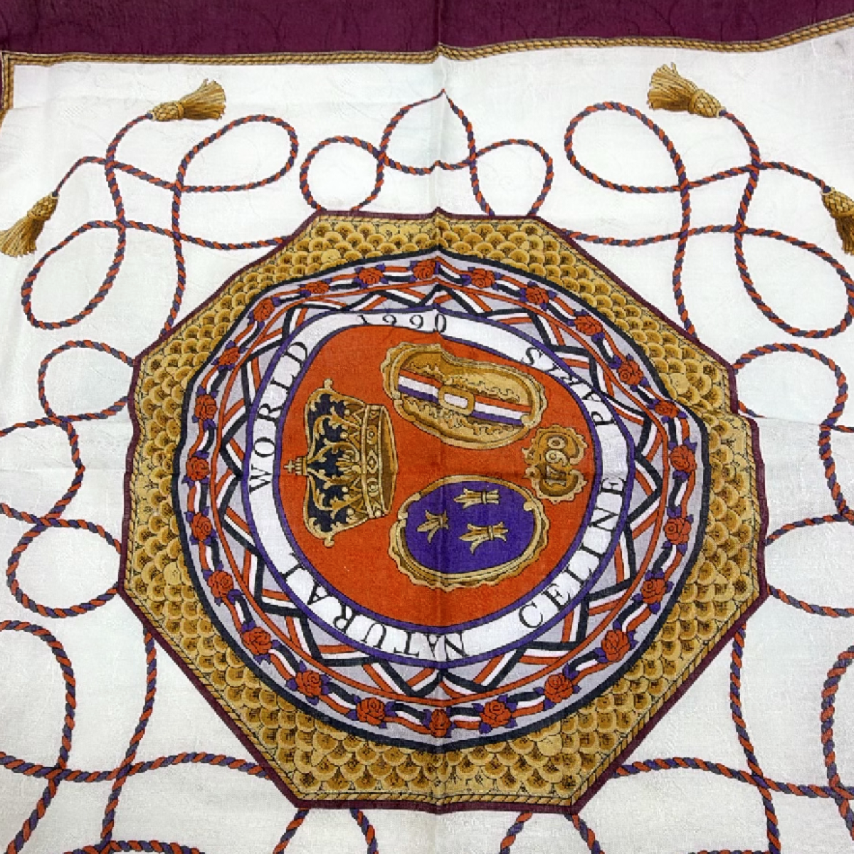 Celine Natural World Burgundy Silk Scarf