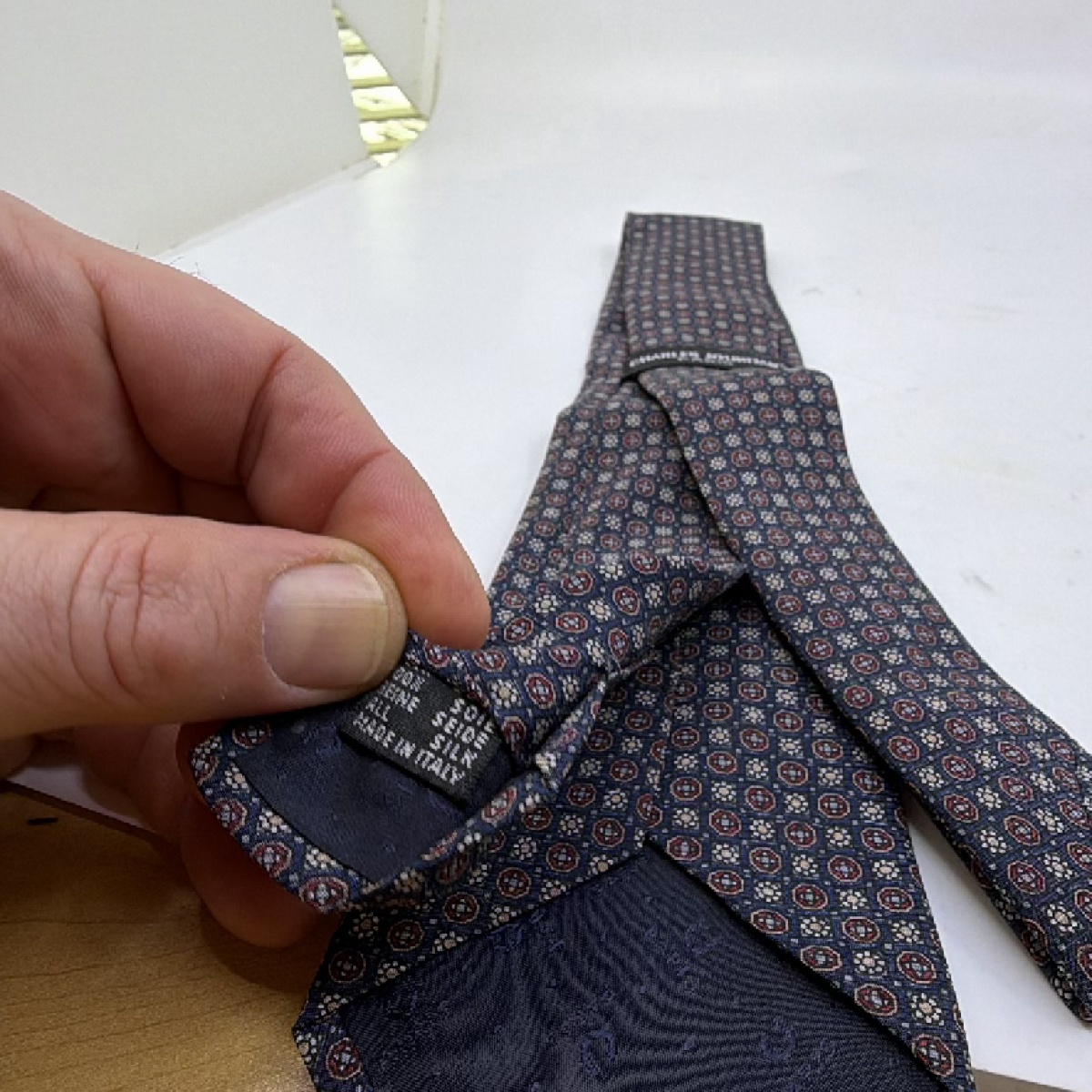 Charles Jourdan Geometric Medallion Pattern Blue Silk Necktie