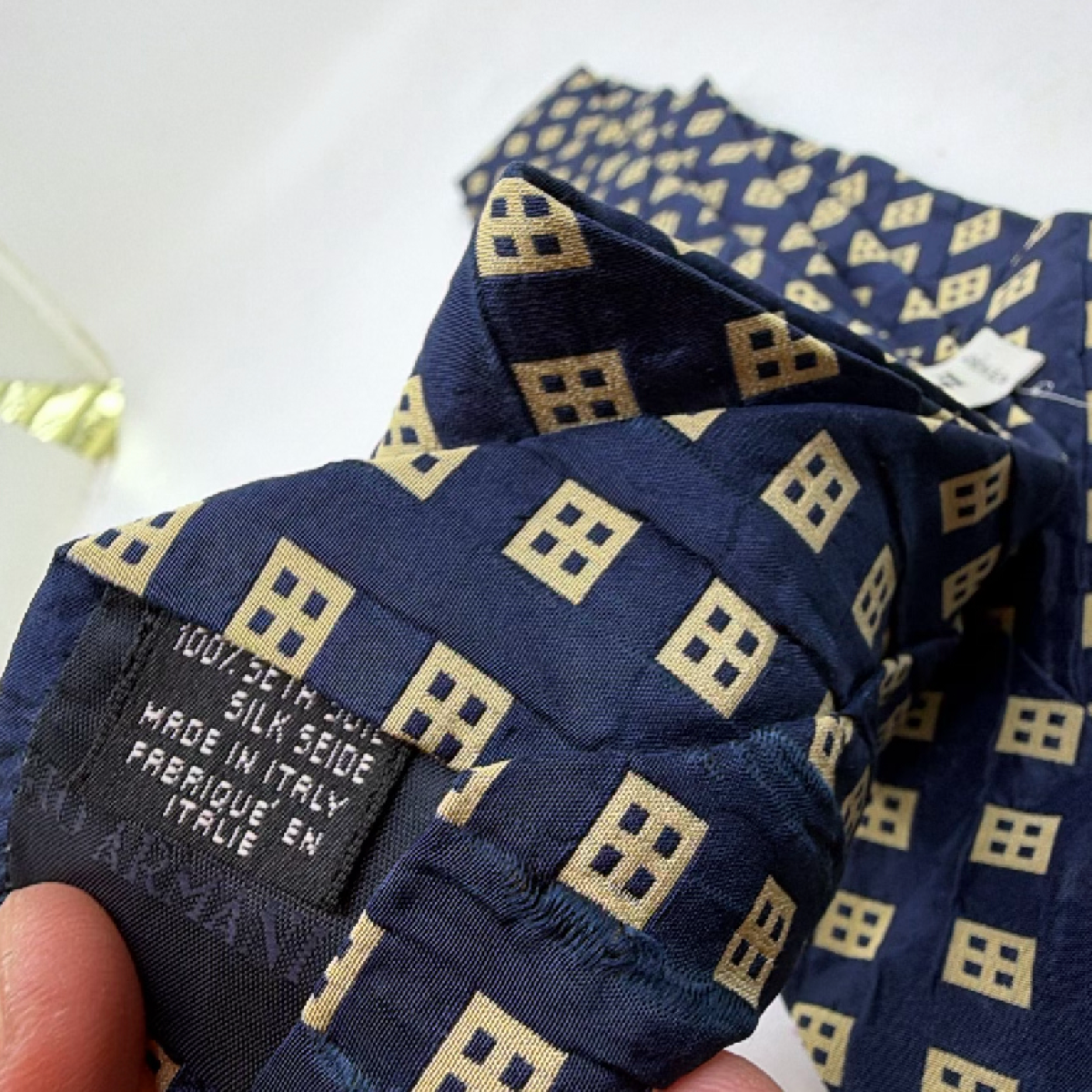 Giorgio Armani Geometric Pattern Blue Silk Necktie
