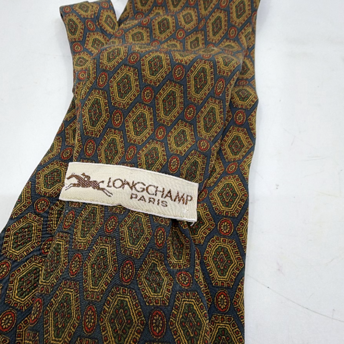 Longchamp Geometric Medallion Blue Silk Necktie