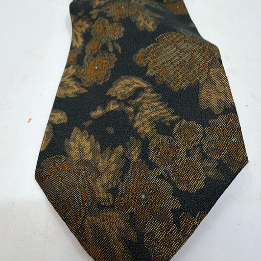 Kenzo Floral Jacquard Black Gold Silk Tie