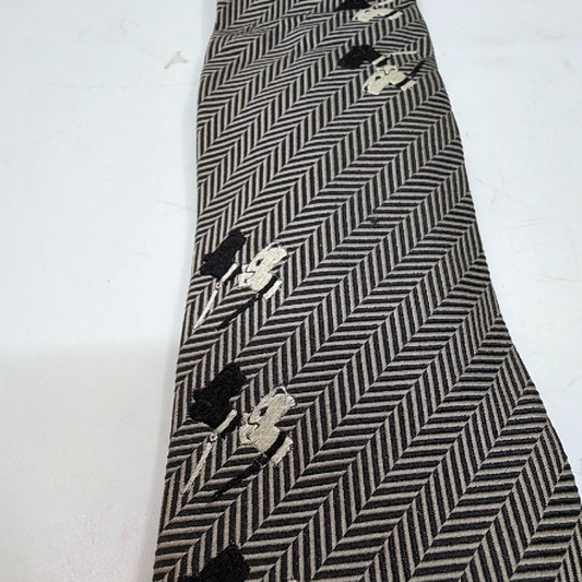 Dominique France Herringbone Black Silk Necktie
