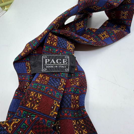 Pace Geometric Pattern Blue Silk Necktie