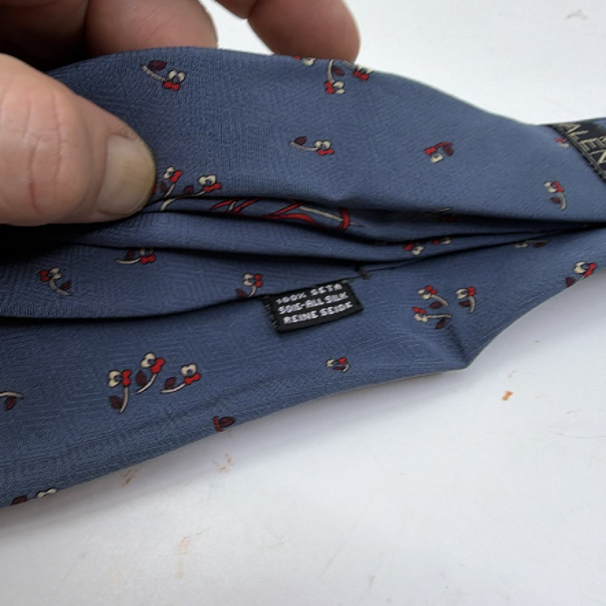 Mario Valentino Patterned Floral Blue Silk Tie