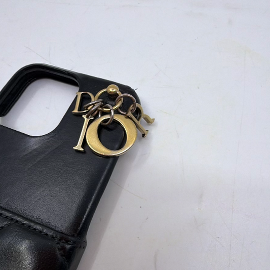 Dior Lady Dior Cannage Black Leather Phone Case