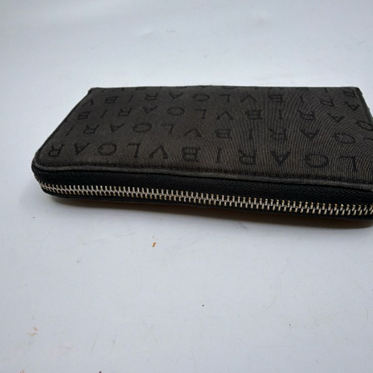Bvlgari Bvlgari Logo Zip Around Black Canvas Wallet