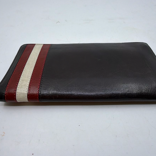Bally Bifold Wallet Black Leather Stripe Wallet