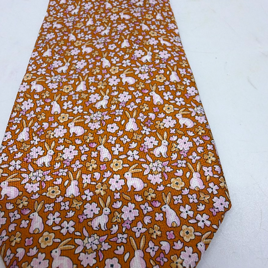 Salvatore Ferragamo Rabbit Floral Print Brown Silk Tie
