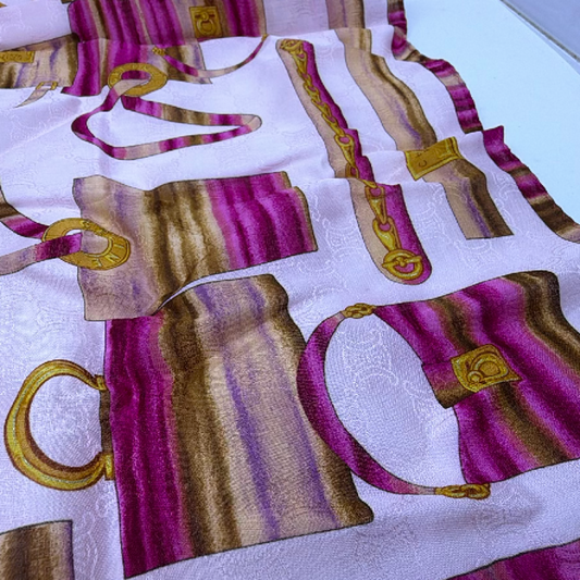 Celine Bag & Belt Print Pink Cotton 58cm Scarf