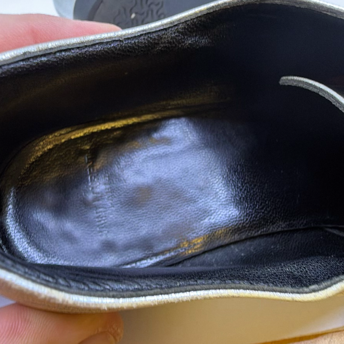 Saint Laurent Oxford Lace-Up Silver Metallic Leather 37.5 Shoe