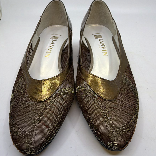 Lanvin Pointed Toe Kitten Heel Bronze Metallic Mesh Pump