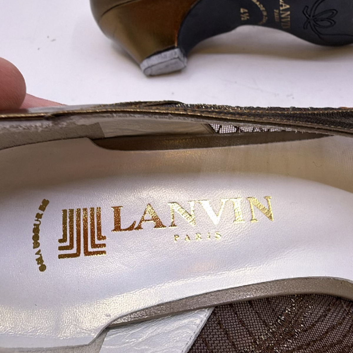 Lanvin Pointed Toe Kitten Heel Bronze Metallic Mesh Pump