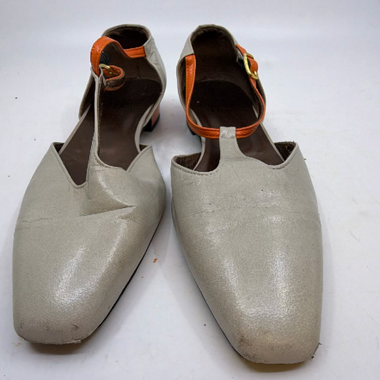 Christian Dior T-Strap Gray Leather 9.5 Flats