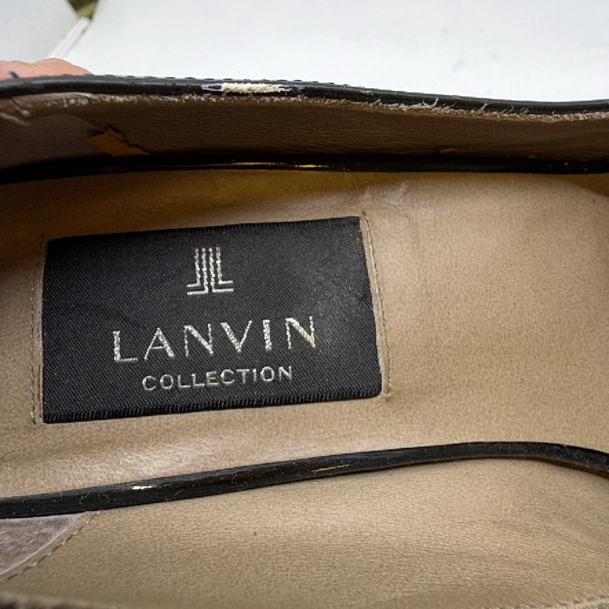 Lanvin Ruched Peep Toe Black Patent Leather Pump