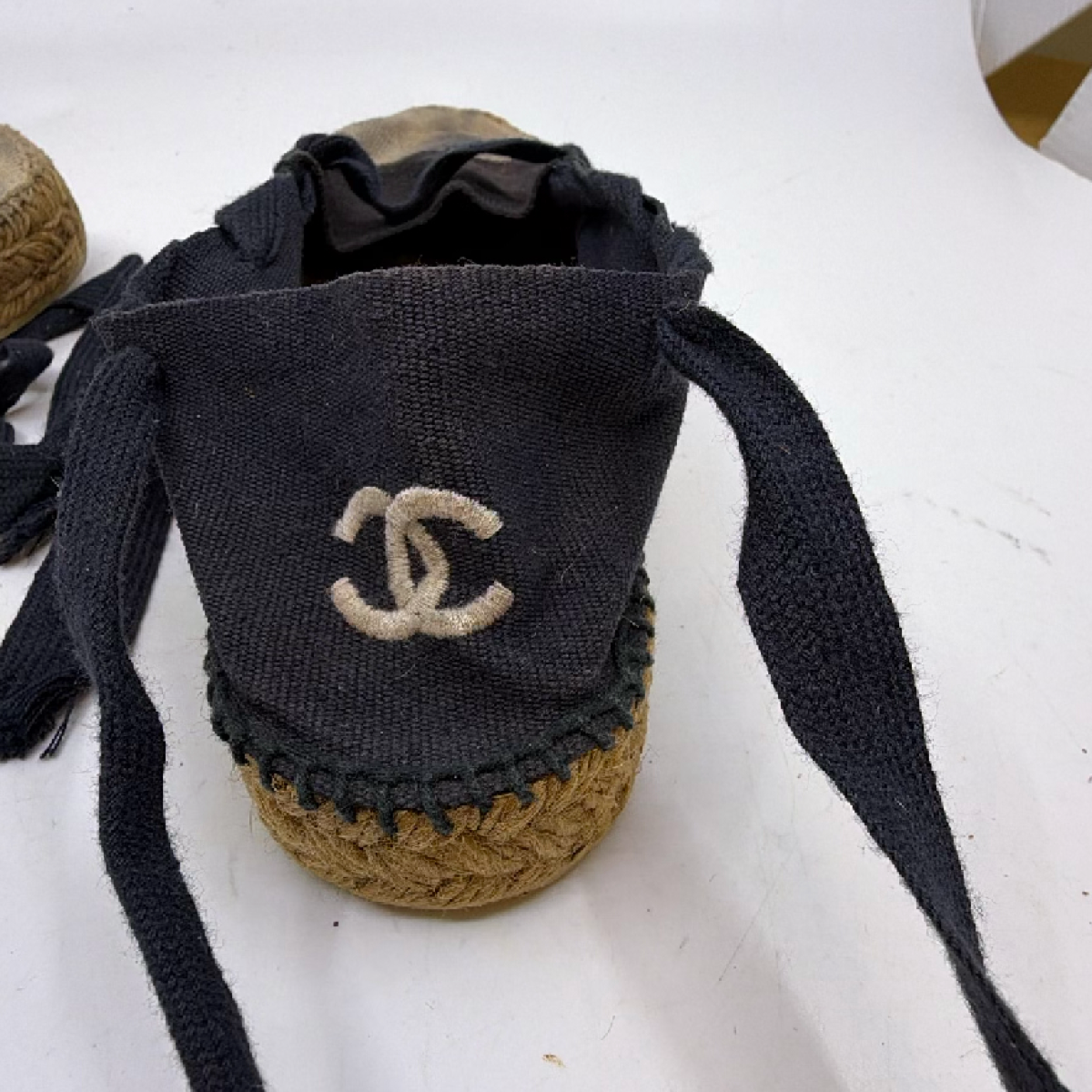 Chanel Lace-Up Espadrille Black Canvas Jute 36 Espadrille