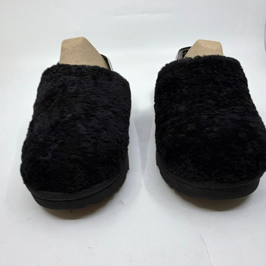 UGG Coquette Logo Strap Black Sheepskin Slipper