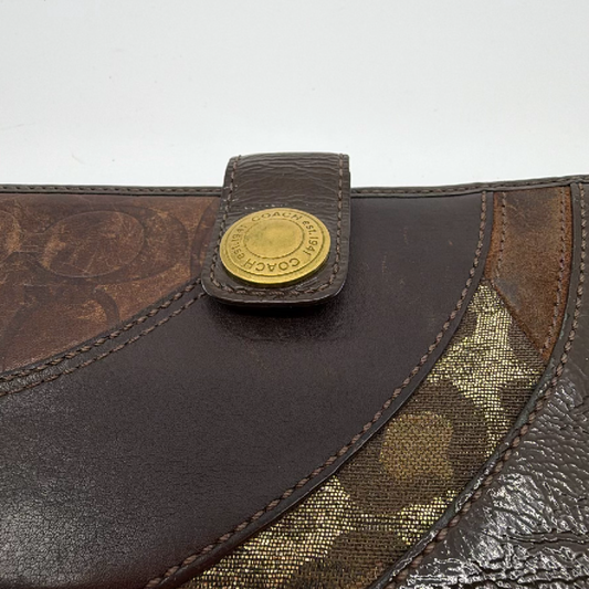 Coach Mixed Material Continental Brown Signature Canvas Leather Wallet