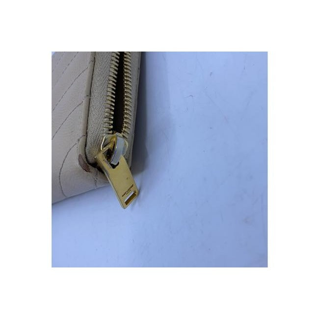 Saint Laurent Beige Monogram Zip Around Wallet