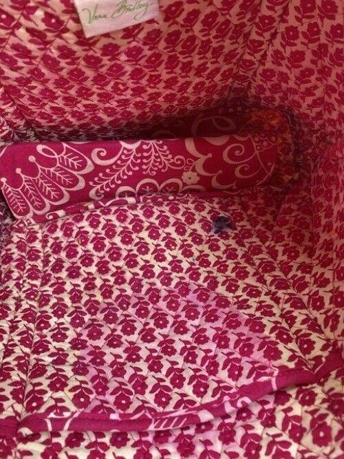 vera bradley bag large quilted pink white fabric tote