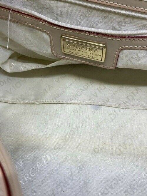 arcadia handbag made in italy cream patent leather tote