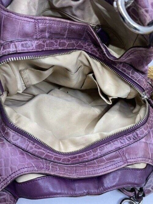 coach croc embossed eddie msrp purple shoulder bag