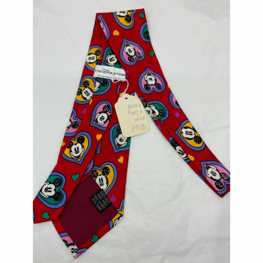 New! MICKEY MOUSE Disney Neck Tie Red Multicolor 100% Silk Handmade