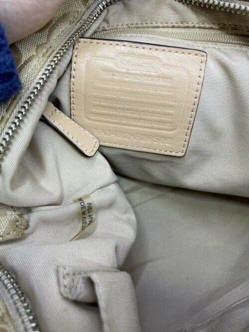coach medium size beige tan jacquard fabric cross body bag