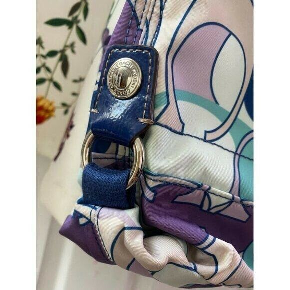 COACH Large Blue White Purple Jacquard Fabric Tote Bag