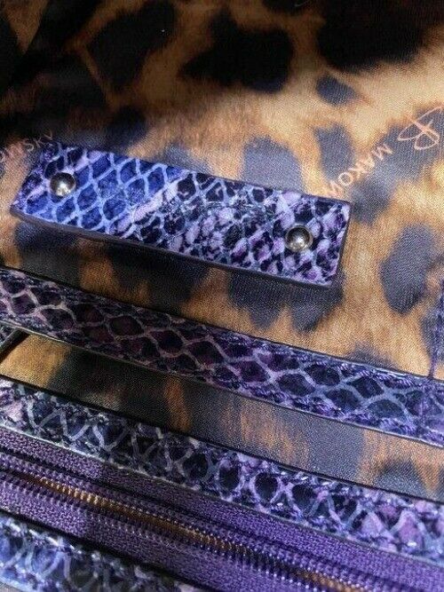 b makowsky snakeskin large purple black leather shoulder bag