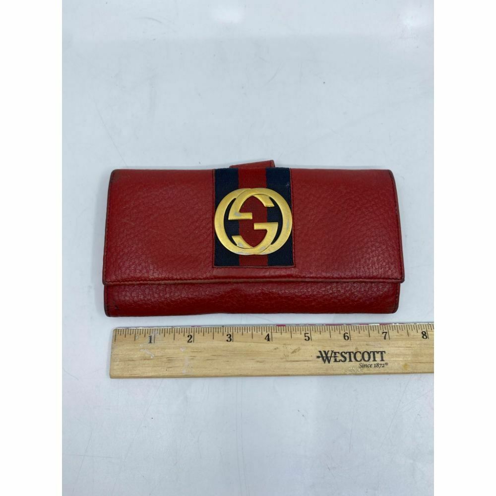 GUCCI Women Red Tri Fold Leather Wallet