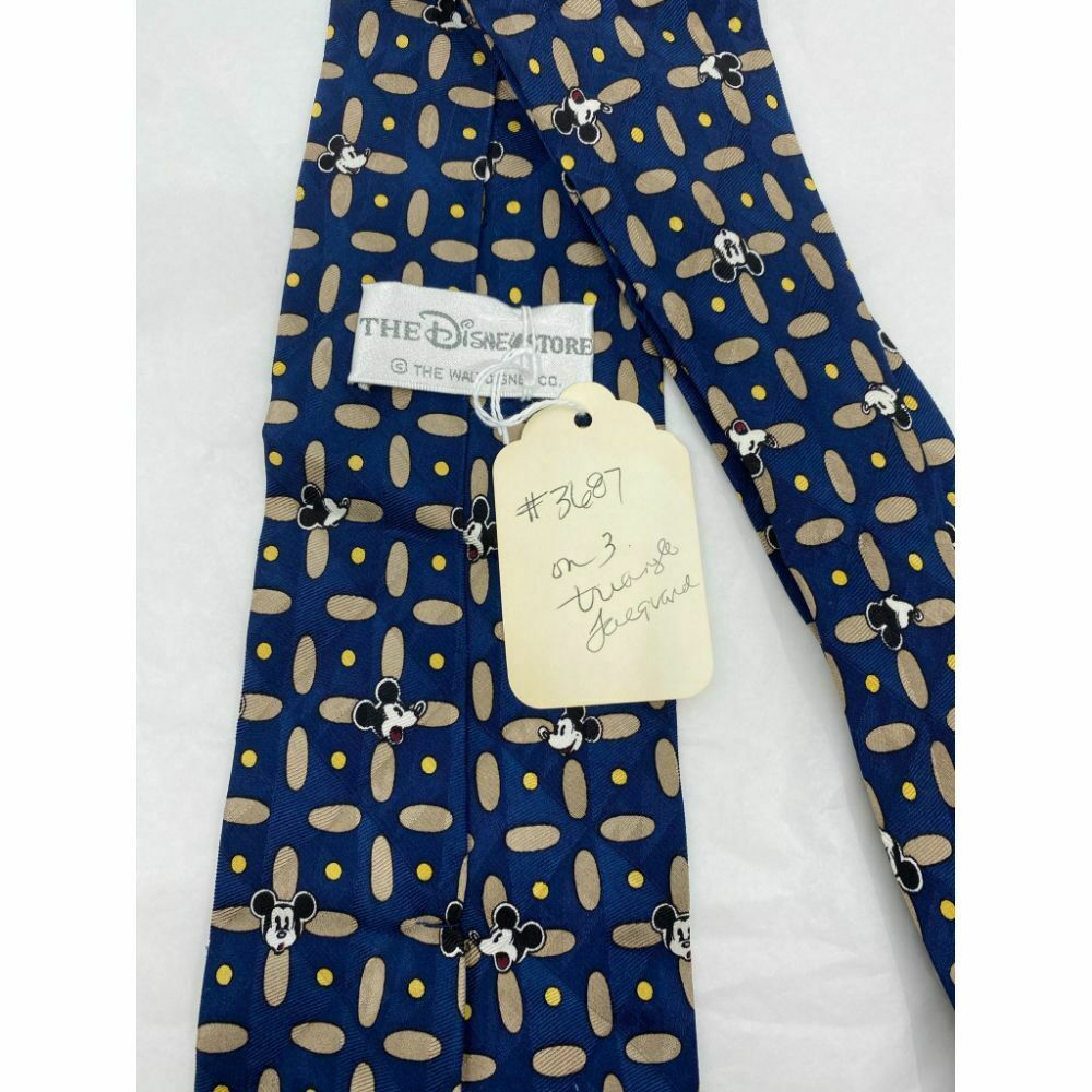 MICKEY MOUSE Disney Neck Tie Blue Tan Hand Made 100% Silk