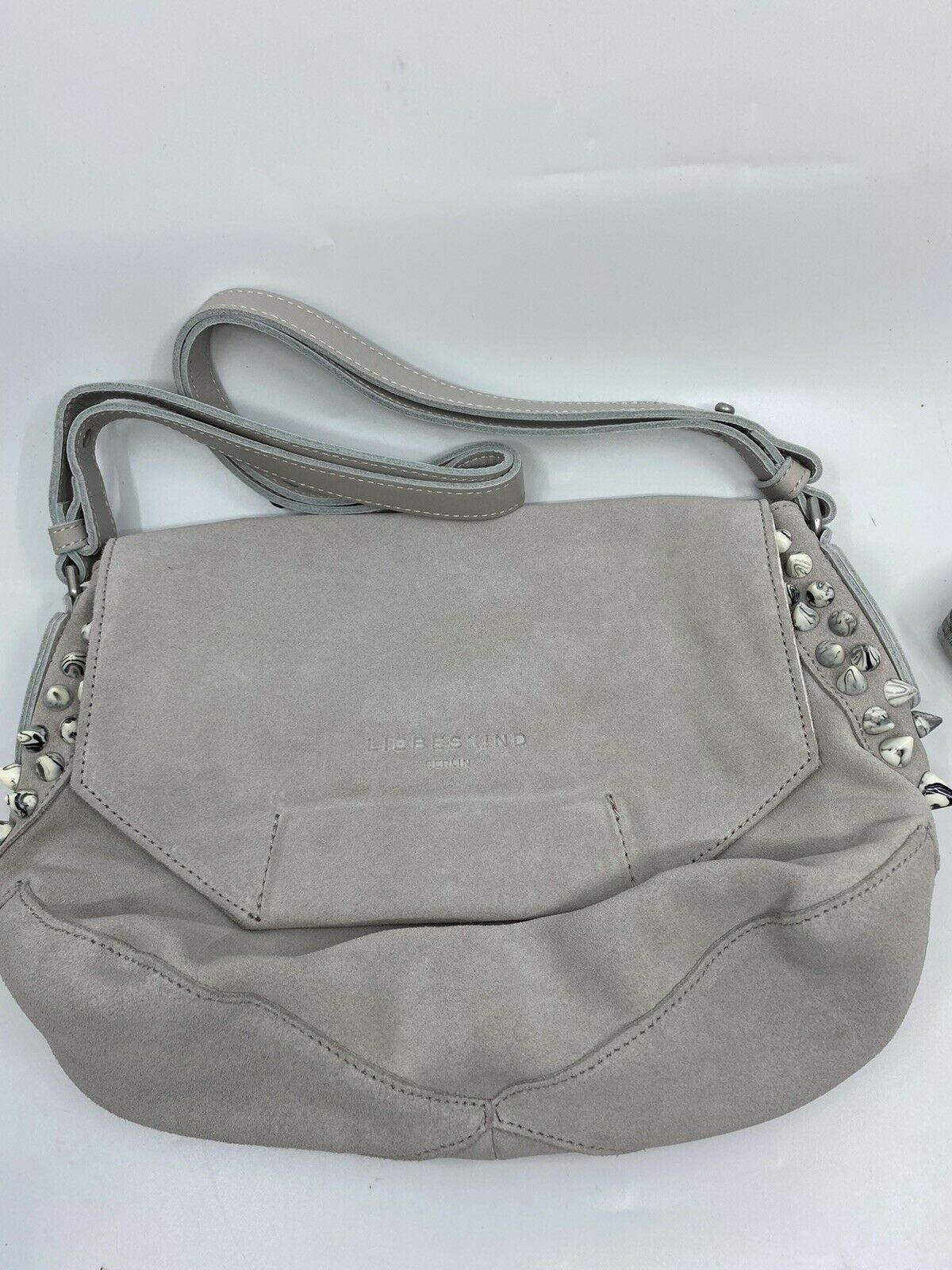 LIEBESKIND Grey Suede Leather Shoulder Bag