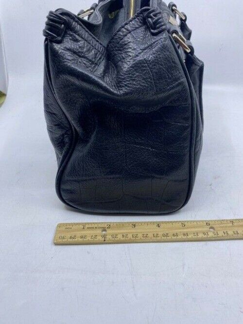 Cole Haan Croc Embossed Black Leather Shoulder Bag
