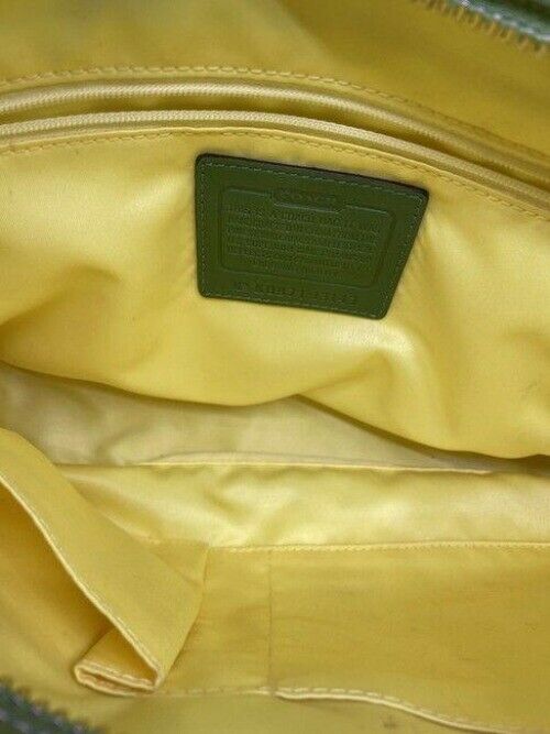 coach medium handbag green white coated canvas tote