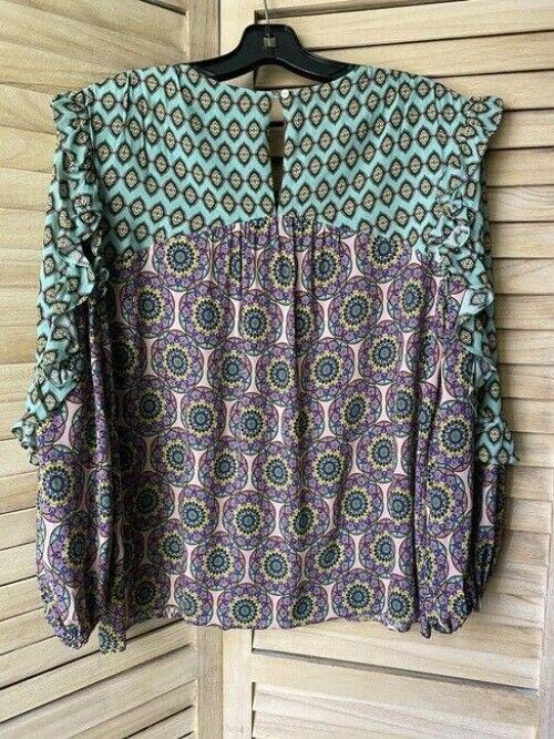 Nicole Miller Aqua Blue Purple Small Msrp Blouse