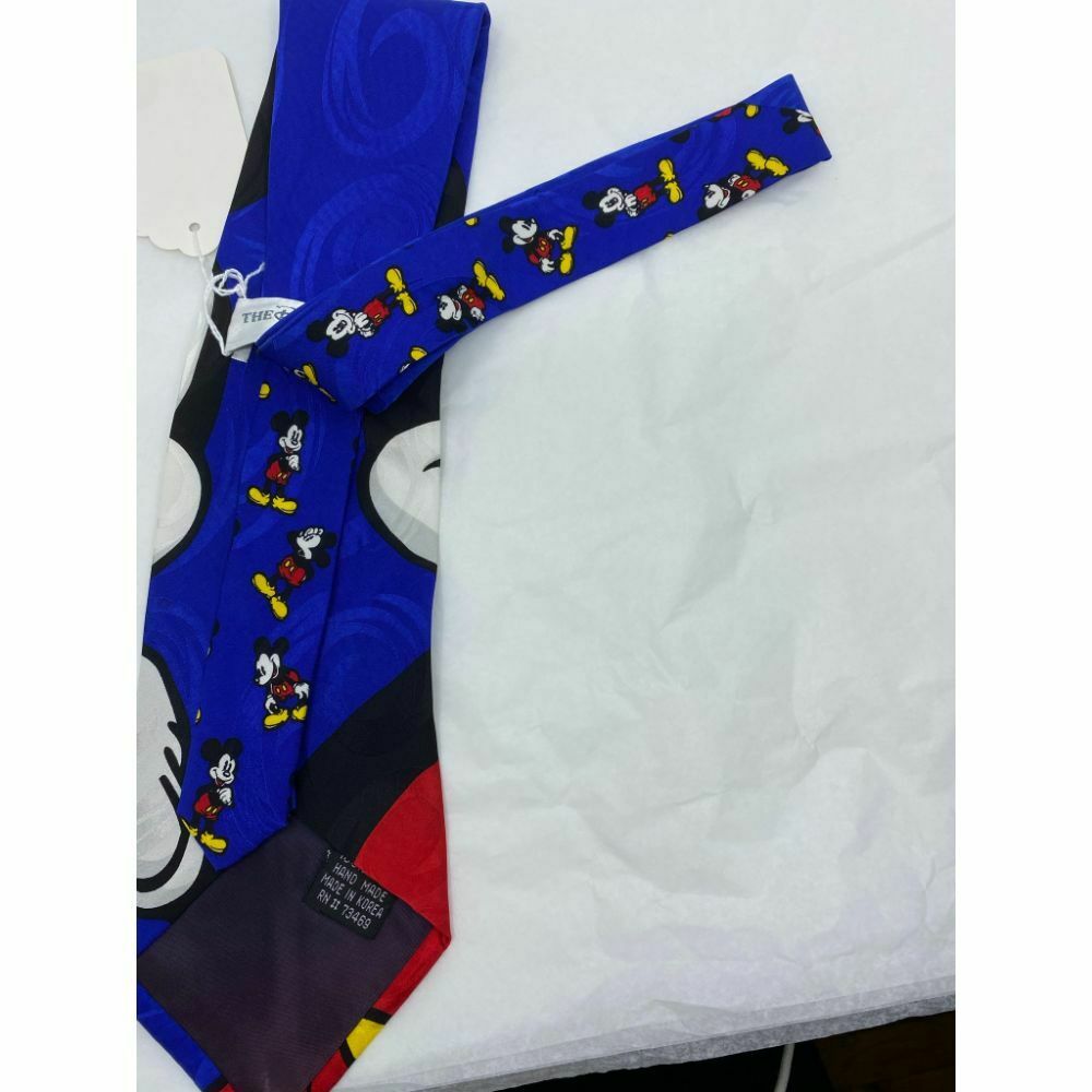 MICKEY MOUSE Disney Neck Tie Blue Black White Hand Made 100% Silk
