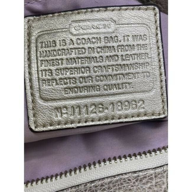 COACH XL Cream Silver Leather Shopping Tote Bag