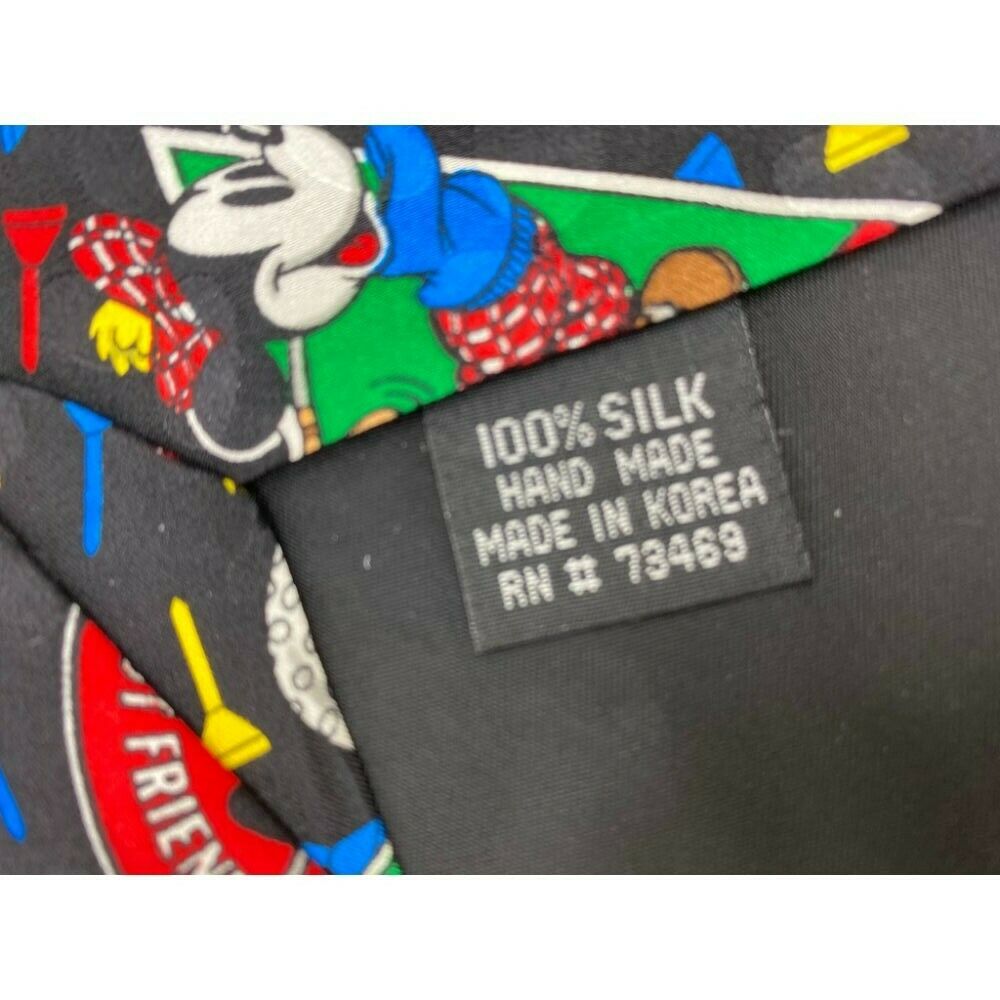 MICKEY MOUSE Disney Neck Tie Black Green Red Hand Made 100% Silk