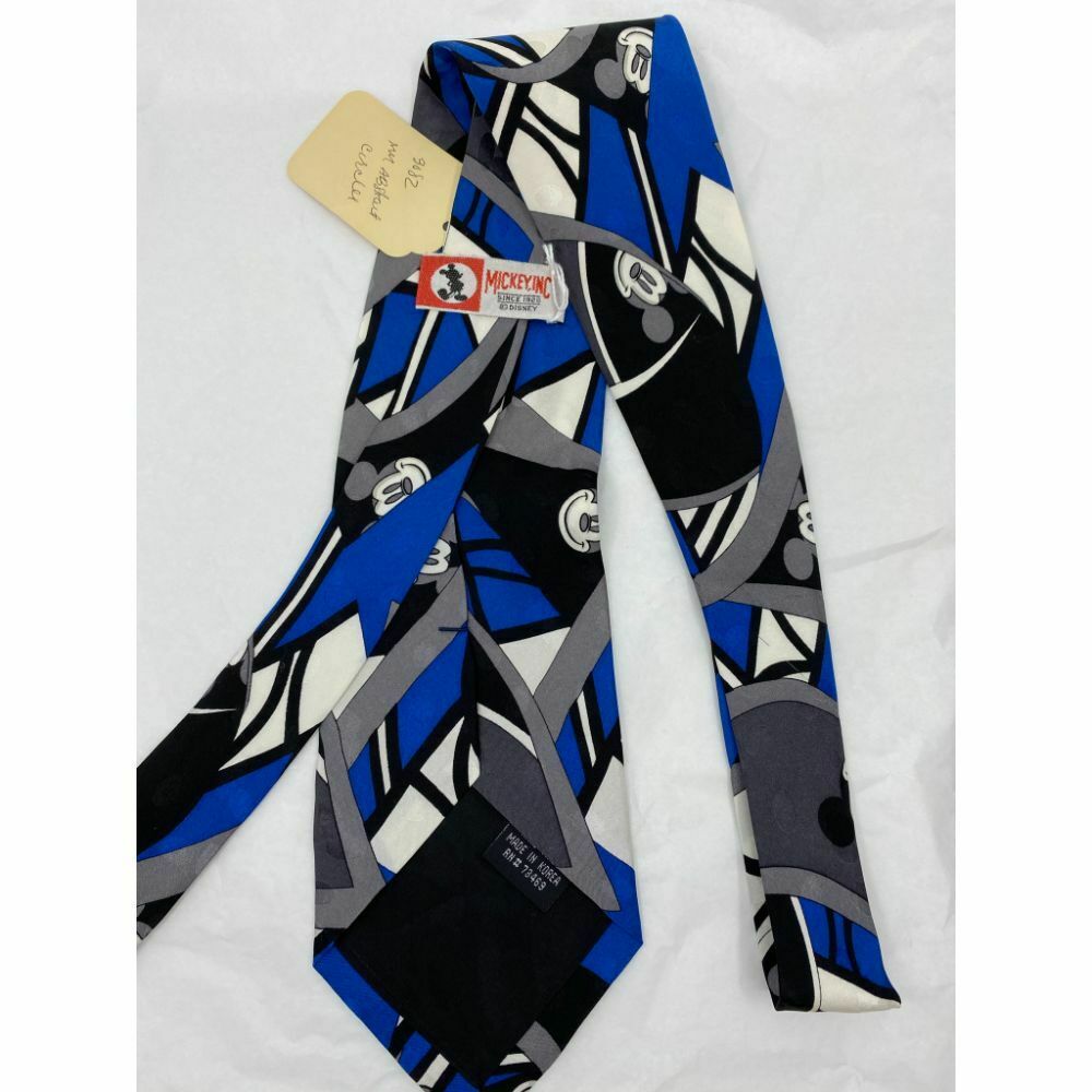 New! MICKEY MOUSE Disney Neck Tie Blue Black White 100% Silk Handmade