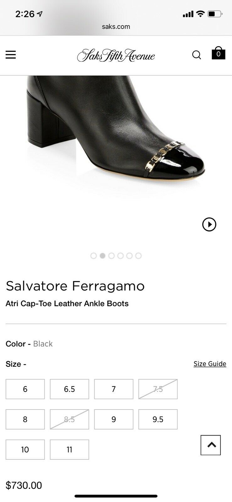 SALVATORE FERRAGAMO Booties W Gold signature Chain Link Detail Size 6