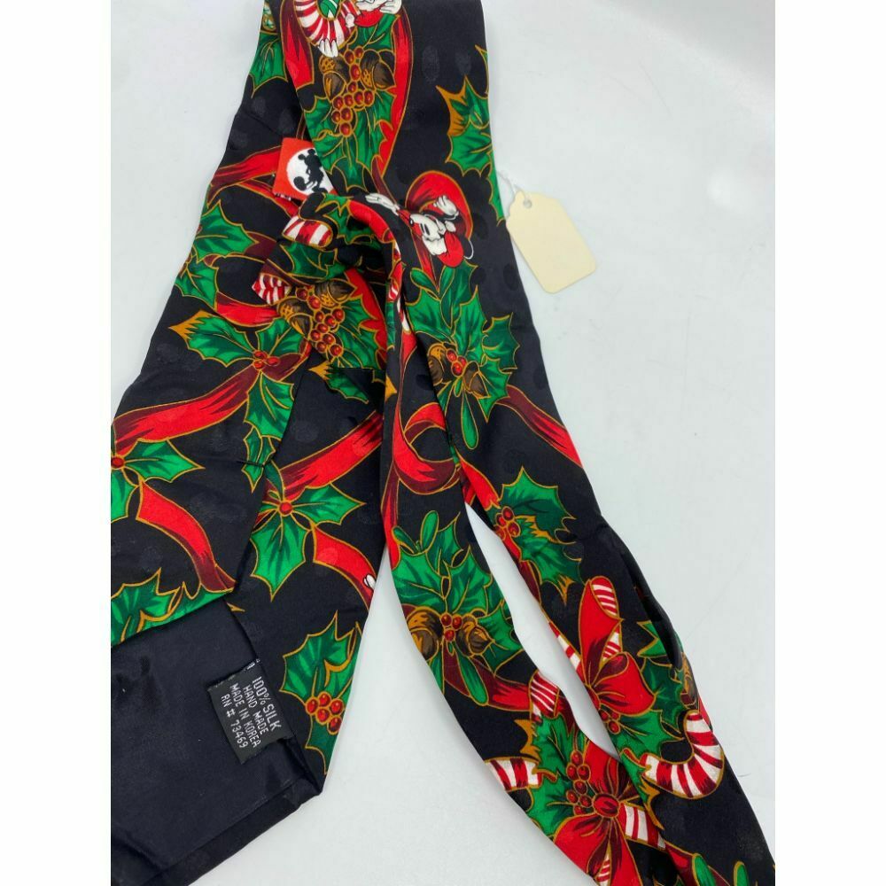 New! Mickey and Friends Disney Black Red Green Christmas Theme Neck Tie Msrp 59