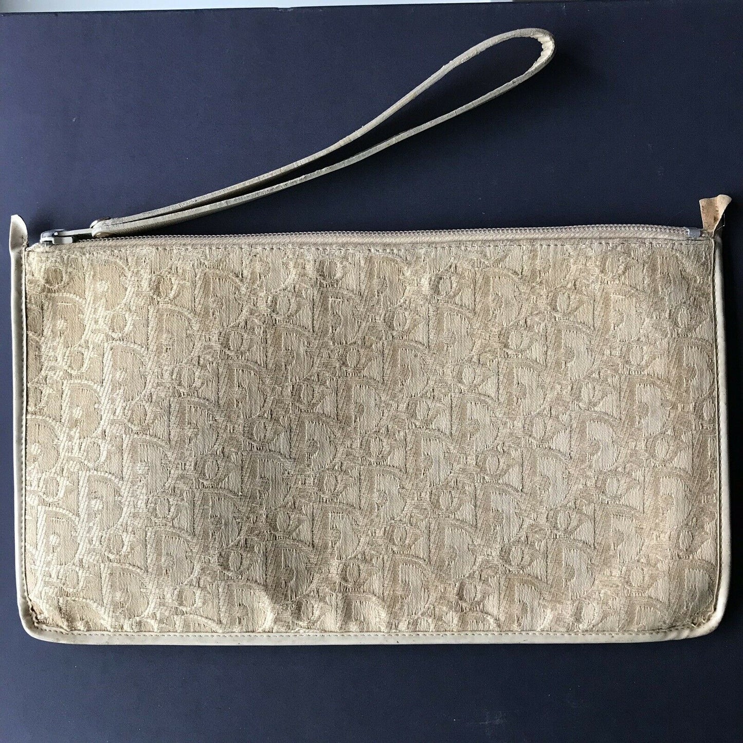 CHRISTIAN DIOR Vintage Khaki Jacquard Fabric Pouch