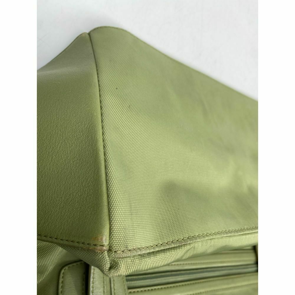 TUMI Green Nylon Tote Bag Large Size w/ Leather Trim Good Condition
