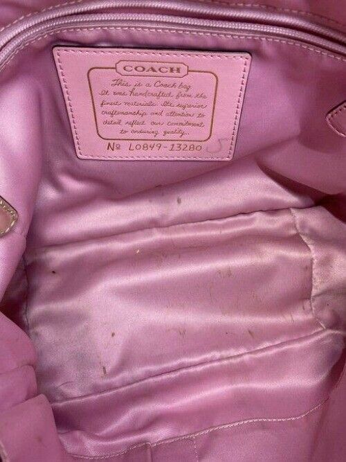 coach large brown silver tan fabric shoulder bag