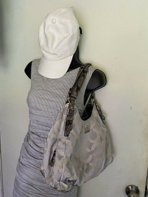Coach Edie C All Over Gray Fabric Shoulder Bag
