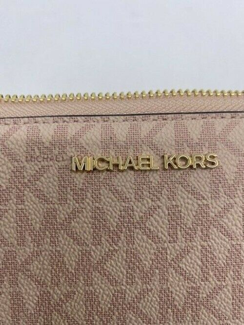 Michael Kors Pink New Jet Set Travel Large Logo Qu Solto Sig Coated Wallet