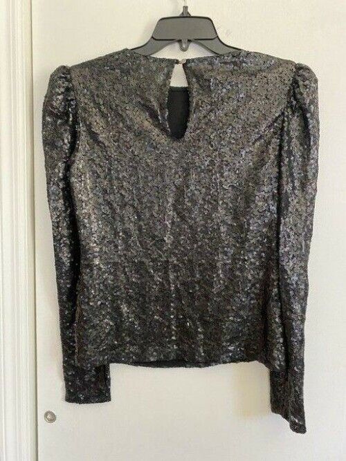 nicole miller black new sequined puff sleeves msrp blouse