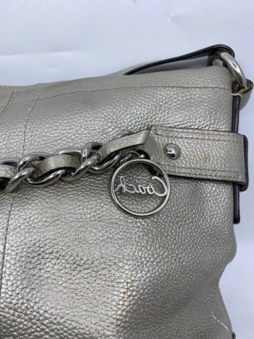 Coach Front Chain Weave Gun Metal Leather Shoulder Bag