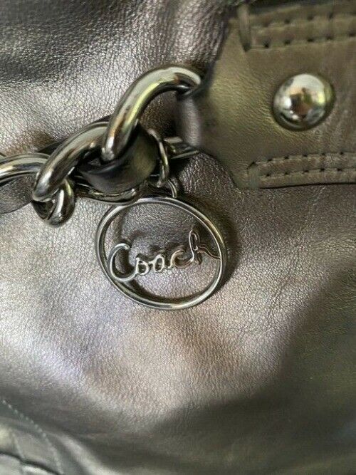 Coach Front Chain Gun Metal Leather Cross Body Bag
